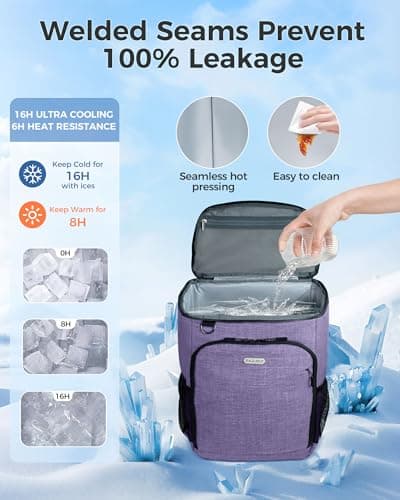 BAGLHER Cooler Backpack 30 Cans - Insulated Leakproof Waterproof Backpack Cooler, Lightweight Portable for Camping, Beach, Hiking, Purple — view 3