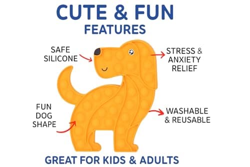Ranzah Dog Shaped Pop Fidget Toy Silicone Bubble Sensory Toy for Kids & Adults – Stress Relief, Anxiety Relief, Autism, ADHD, Classroom & Travel (Orange Dog) — view 4