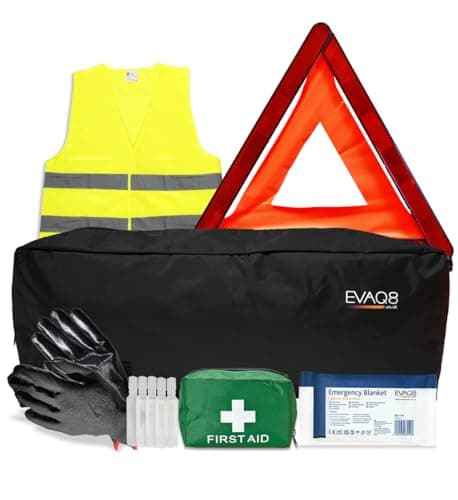 EVAQ8 Car Safety Pack with Travel First Aid Kit Warning Triangle High Visibility Vest Foil Blanket — view 6