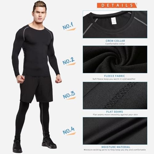 Sillictor Mens Thermal Top Long Sleeve Quick Dry Cycling Running Base Layer Mens Ski Underlayer Fleece Compression Sports Hiking Football Training T Shirts High Wicking Muscle Support 3235 Black S — view 5