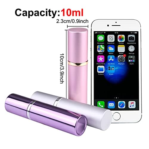 Zingso Refillable Travel Perfume Atomiser Bottles, 3 Pcs 10ml Mini Portable Spray Bottles Aftershave Empty with Funnel and Diffuser Tool, Pink+silver+purple (FYC22PBS+A2-FBA-SL) — view 2