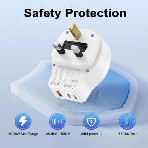 Mobitel Universal Travel Adapter UK with 20W USB-C PD 1 USB-A & 2 USB-C Ports Worldwide Plug Adapter for EU US AU Asia Fast Charging Power Adapter for Travel (White) — view 5
