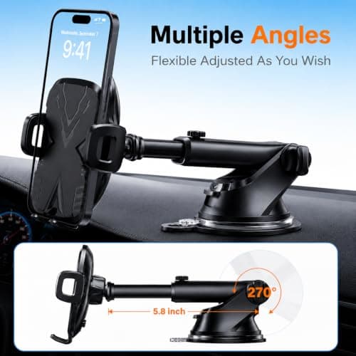 2026 Upgraded Car Phone Holder with [Ultra-Strong Magnets] [Strong Suction + Nano Gel] [360° Rotatable & Foldable] Dashboard & Windscreen Phone Mount for Phone 17/16/15 Pro Max Plus Mini, Black — view 4