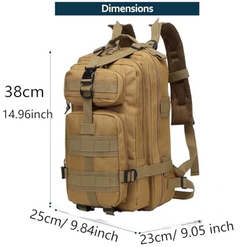 Thuram 20 Liters Durable Nylon Waterproof Fishing Backpack Outdoor Military Tactical Sports Hiking Casual Daypacks (Khaki) — view 2