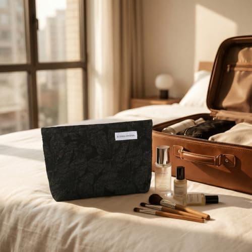 Make Up Bag Travel Toiletry Bag for Women Large Cosmetic Bags Small Black Pouch with Metal Zipper Mini Makeup Organiser Bag for Daily Use and Gym — view 6