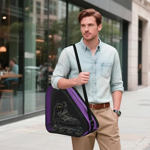 ZIJANG Purple Ski Boot Bag with Large Capacity, 3 Compartments Inline Bag Made of Durable Oxford Fabric, Roller Skate Bag with Adjustable Shoulder Strap — view 5