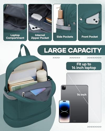 SZLX Gym Backpack for Women with Shoes Compartment & Wet Pocket Foldable Carry On Large Travel Laptop Backpack Waterproof Casual Daypack School Bag Sports Gym Bag for Swimming Yoga — view 5
