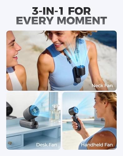 Diveblues Quiet Handheld Turbo Fan, 8.2m/s High Speed Portable Fan, 3-in-1 Hand Neck & Desk Fan, LED Display Mini Fan Rechargeable, Ultra-Light Pocket Fan for Travel, Cruise, Gifts — view 6