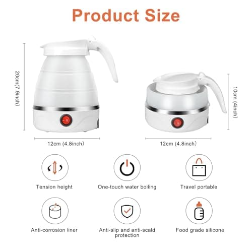 ZHSDUEWN Foldable Electric Kettle, Travel Camping Mini Portable Collapsible Kettle Camping Kettle Electric, Small Caravan Coffee Maker for Outdoor Hiking Bedroom (600ML) — view 2