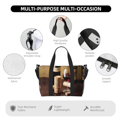Wine cork print Travel Duffel Bag,workout duffel bag, overnight shoulder Bag,Weekender Bag for Women Men, Black, One Size — view 6