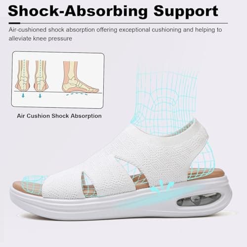 TETSUO Women's Summer Walking Sandals Slip On Air Cushion Support Platform Sandals Open Toe Ankle Strap White Dress Sandal Shoes — view 5