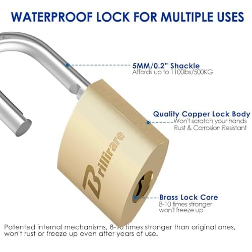 4 Pack Luggage Locks with Keys, Brass Padlock, Solid Copper Travel Waterproof Keyed Lock Unbreakable, Outdoor Metal Lock for Lockers, Bags, Backpack, Gym, Gate, Toolbox-Golden — view 4