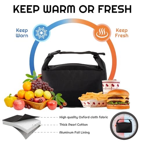 SUOXU Insulated Lunch Bag Leak Proof Thermal Lunch Tote for Adults Kids - Large Capacity Water Resistant Cooler Bag for Work, School, Picnic & Travel (Black) — view 5