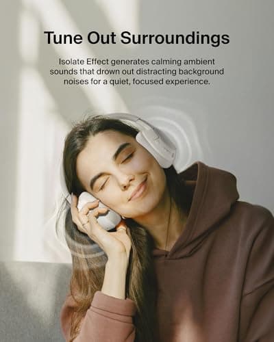 Belkin SoundForm Isolate Noise-Cancelling Wireless Headphones, over ear headphones with mic, Bluetooth headphones with 60H playtime, deep bass, CloudCushion ear cups for travel, home, office - Beige — view 3