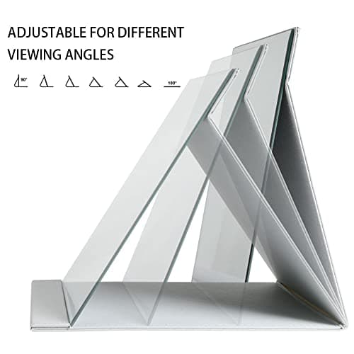 OSDUE Folding Tabletop Mirror, 21.5 * 15.5cm White PU Leather Portable Travel and Desktop Vanity Mirror with Stand for Office Desk, Vanity Table, Camping — view 4