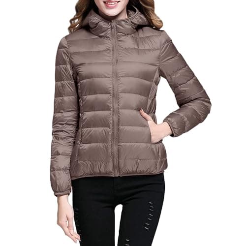 Packable Lightweight Down Jacket Womens Cropped Puffer Jacket,Ultra Light Hood Puffer Jacket,Long Sleeve Zip Up,with Pockets,Short Bubble Overcoats Winter Warm Outwear — view 5
