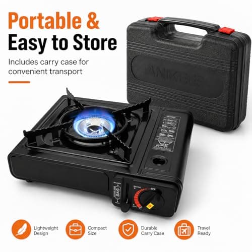 ANIKEES Portable Camping Stove with Carry Case, EN417 Compatible Gas Cooker, Automatic Ignition & Adjustable Heat, Compact Butane Stove for Camping, Fishing, Hiking & Outdoor Cooking — view 6