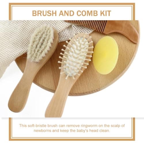 Housoutil Bath Brush and Comb Kit Beech Wool Safe on Skin and Babies Travel and Outdoor Use — view 4