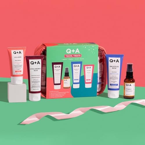 Q+A Travel Treats Gift Set, 4-Piece Skincare & Bodycare Minis with Travel Bag, Hydrating Facial Cleanser (75ml), Vitamin C Serum (30ml), Salicylic Acid Body Wash (75ml) & Collagen Body Butter (50ml) — view 5