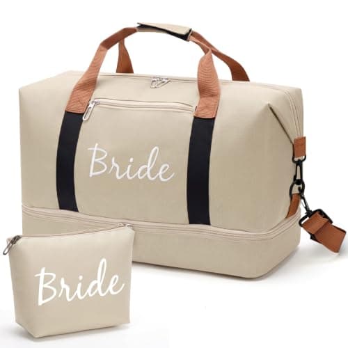 Eccliy 2 Pcs Bride Travel Bag Set Bridal Shower Gifts Shoulder Weekender Duffel Bag with Shoe Compartment and Makeup Pouch for Honeymoon Wedding Bachelorette Engagement Gifts