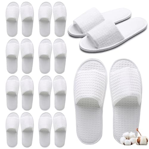 Defresit 10 Pairs of Hotel Slippers, Waffle Open Toe,Disposable Deluxe Open Toe Spa Slippers, Flat White House Shoes Washable and Foldable Winter Slipper s for Spa, Party Guest and Travel