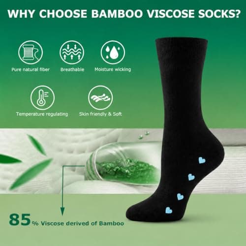 WeciBor Women’s Black Bamboo Socks 6-Pack, Breathable Seamless Crew Socks with Floral Pattern for Home, Commute & Travel, Moisture Wicking, Non-Binding, UK Size 4-7 — view 2