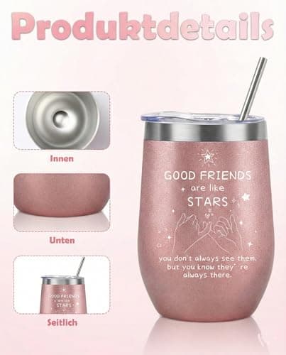 Insulated Wine Tumbler, 12 oz Cup with Straw and Lid for Best Friend — view 3