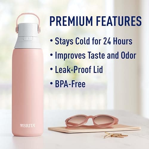 Brita Stainless Steel Water Bottle with Filter, 20 Ounce Premium Double Insulated Water Bottle, BPA Free, Rose — view 3