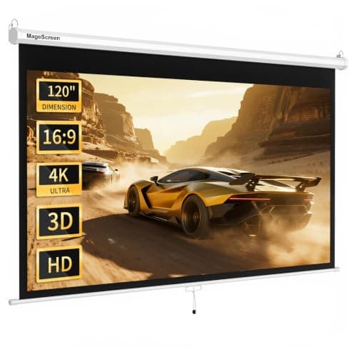 MageScreen 120 Inch 16:9 Manual Pull Down Projector Screen HD 4K