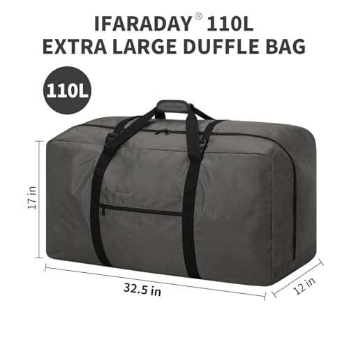 ZZY 110L Extra Large Duffle Bag Lightweight Oversized Foldable Holdall Storage Bag for Travel, Outdoor, Camping, Sport Grey — view 5
