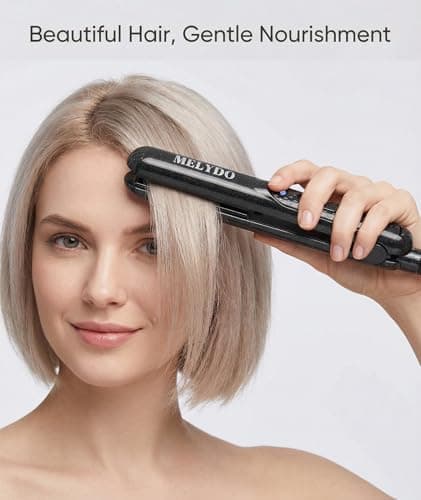MELYDO Mini Hair Straighteners, Ceramic Mini Straightener for Short Hair/Bangs, Travel Hair Straighteners Dual Voltage, UK Plug(Black) — view 2