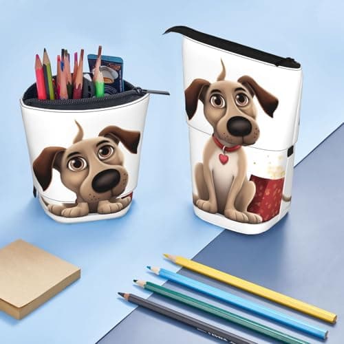 NBSKSDLK Standing Pencil Case, Cute Telescopic Pencil Pouch, dog Pencil Bag, Kawaii Stand up Pen Holder, Portable Aesthetic Makeup Bag for Christmas Holiday New Year Office Bag — view 6