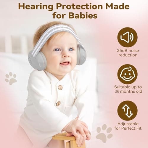 SHOCHX Baby Ear Defender Hearing Protection for Infant and Babies Up to 36 Months - Noise Reduction Earmuffs Comfortable Infant Headphones for Ear Protection, Sleep, Travel Baby Essentials (Gray) — view 2