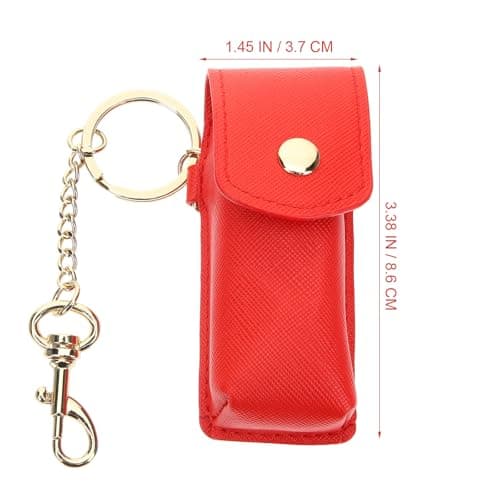 Zerodeko Lipstick Holder Red Pu Leather Keychain for Travel Use — view 2