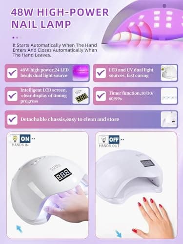 WONEDIRR U Shaped Arm Rest for Nails, 48W High-Power UV Nail Lamps — view 3