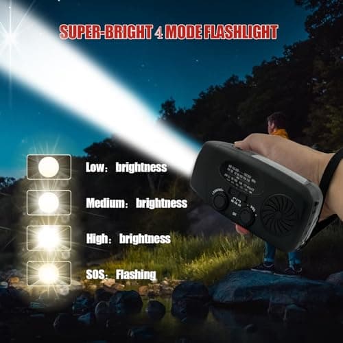 2000mAh Wind Up Solar Radio, Emergency Crank Weather AM/FM, Type-C — view 5
