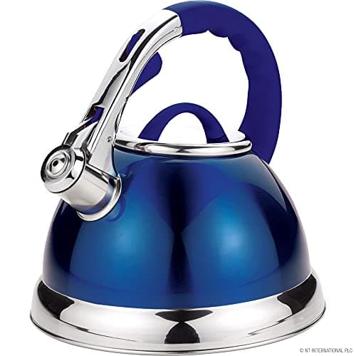 3.5 Litre Whistling Kettle - Modern Stainless Steel Retro Design Tea Kettle for Induction Safe Stove Top | Tea and Water Boiler - Travel Kettle Perfect for Camping, Trips & Home (Blue)