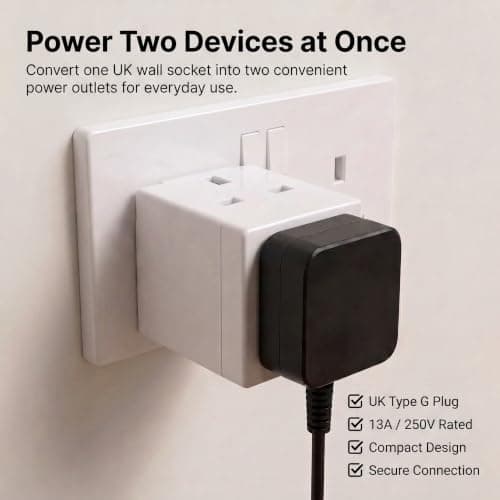 Double Plug Adapter UK 2 Way Multi Socket Outlet Extender Dual Plug Socket Adaptor Multiplug Compact Wall Fitting for Home Office Travel and Everyday Use — view 5