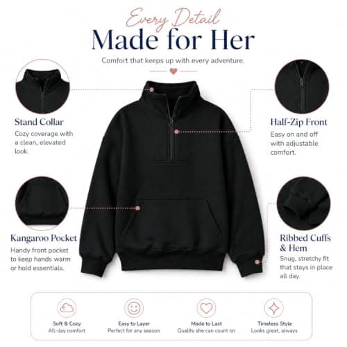 XMWSPO Thumb Hole Jumper Kids Fleece,Half Zipper Oversized Tops Girls — view 6