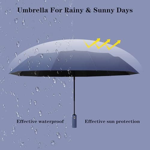 FANSEZQ ANSEZQ Windproof Travel Umbrella - Automatic Open Close, 24 Ribs Heavy Duty Compact Folding Umbrella, UV Protection Rain Umbrella for Men and Women (dark blue) — view 2