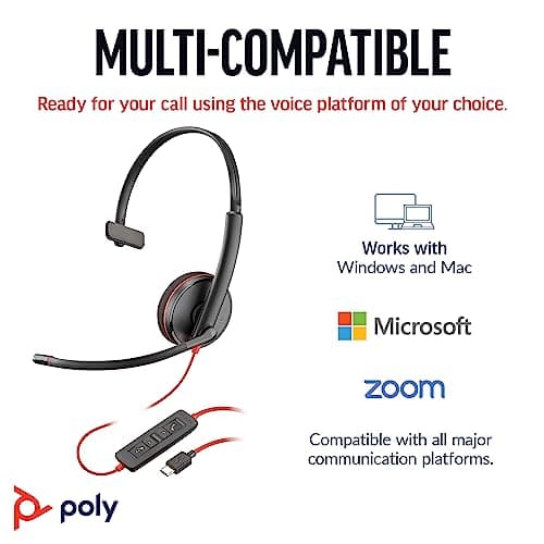 Poly Blackwire 3210 Wired Headset - Noise-Canceling Mic - Single-Ear Design - Connect to PC/Mac via USB-C or USB-A - Works w/Teams, Zoom — view 5
