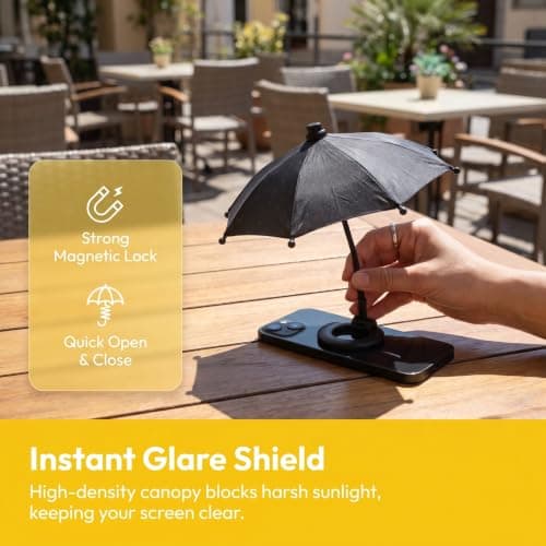 SOIMISS Mini Umbrella for Phone Shade Magnetic Black Folding Sunshade — view 3