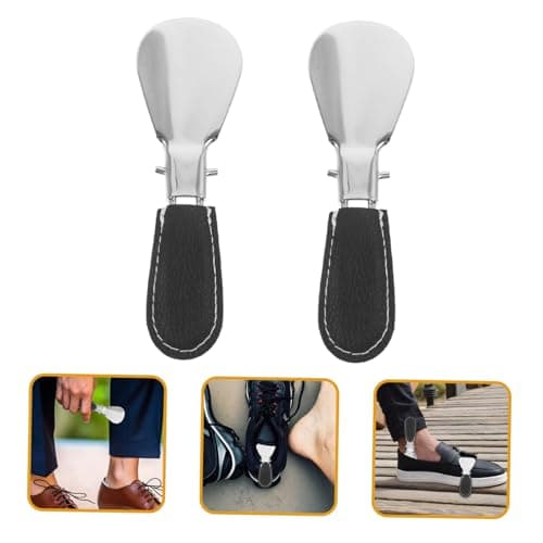 COLLBATH 2pcs Stainless Steel Folding Travel Shoehorns with Pu Cover — view 2