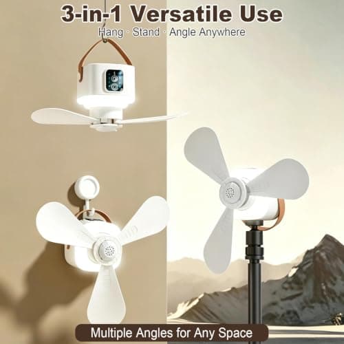 Portable Camping Fan with Adjustable Stand, 7200 mAh Tent Fans, LED Light — view 3