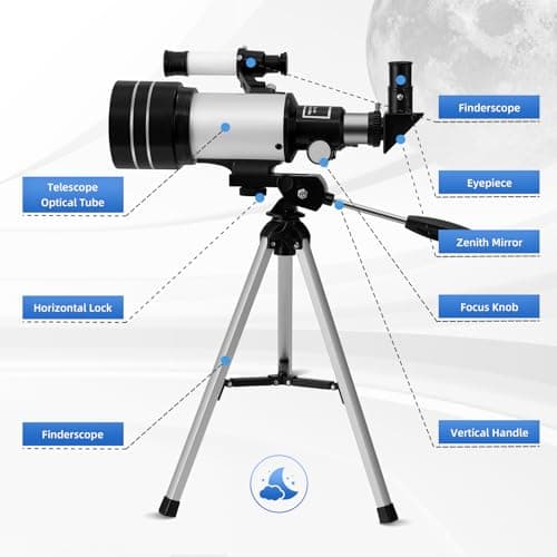 Telescopes for Astronomy Adults, 70mm Aperture 300mm Refractor Telescope for Kids & Beginners, Compact and Portable Travel Telescopio with Aluminum Alloy Tripod Finderscope — view 3