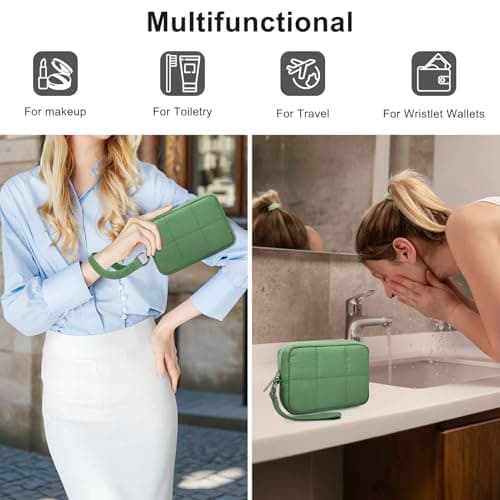 DOB SECHS Waterproof Mini Travel Makeup Carrying Case Wash Bags Cosmetic Bag Portable Electronics Accessories Organizer Wash Gym Shaving Bag (#25081-Green, Small) — view 3