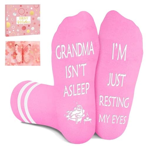 Amosking Grandma Birthday Gifts, Funny Socks with a 3D Butterfly Card