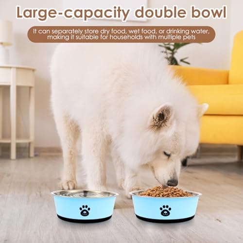 2 Pack Stainless Steel Dog Bowls (860ml & 1560ml) Dog Feeding Bowls with Non Slip Silicone Base, Metal Puppy Plate, Pet Food Feeding Dishes and Water Bowl Set for Small Medium Large Dogs — view 5