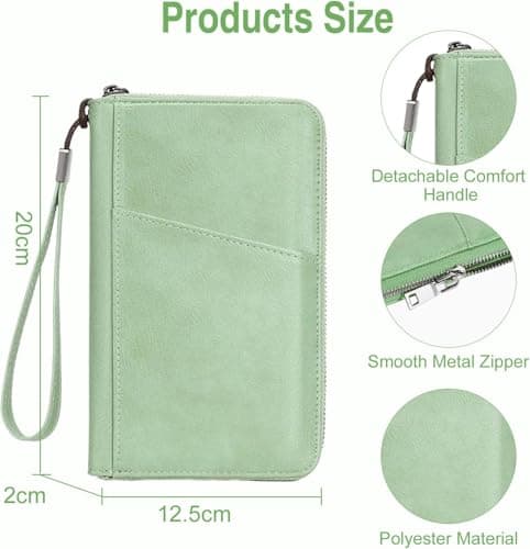 Apradas Family Passport Holder Travel Wallet Green - RFID PU Leather Travel Document Holder for Men Women - Large Capacity Passport Wallet with Cards ID Window Ticket Slots (Green) — view 4