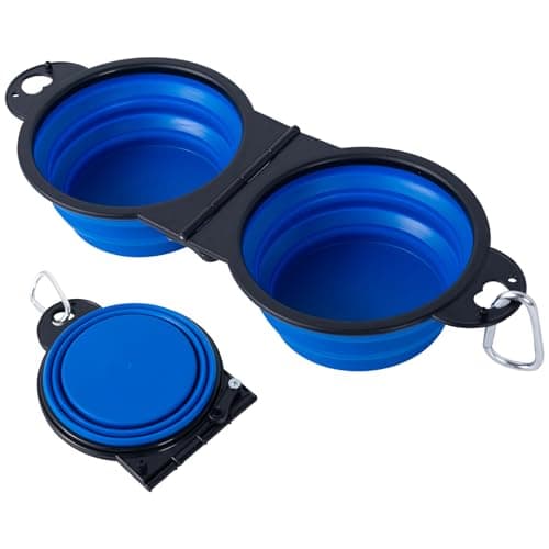 SLSON Collapsible Dog Bowls Foldable Dog Dual Bowl Travel Water and Food Bowls,Sturdy Reinforced Rim Portable Pet Feeder Cat Bowl for Walking Hiking Outdoors (blue)